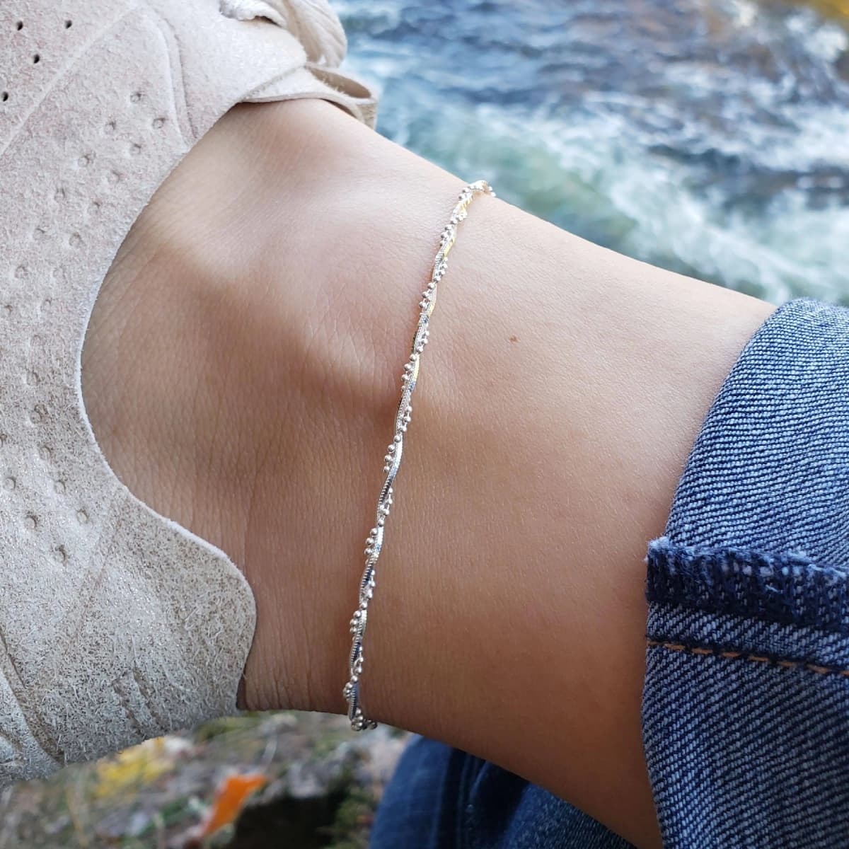 Secondary listing image for Twisted Chain Anklet | .925 Sterling Silver (9.5" and 10.5"+ 1" extension (adjustable) lengths)